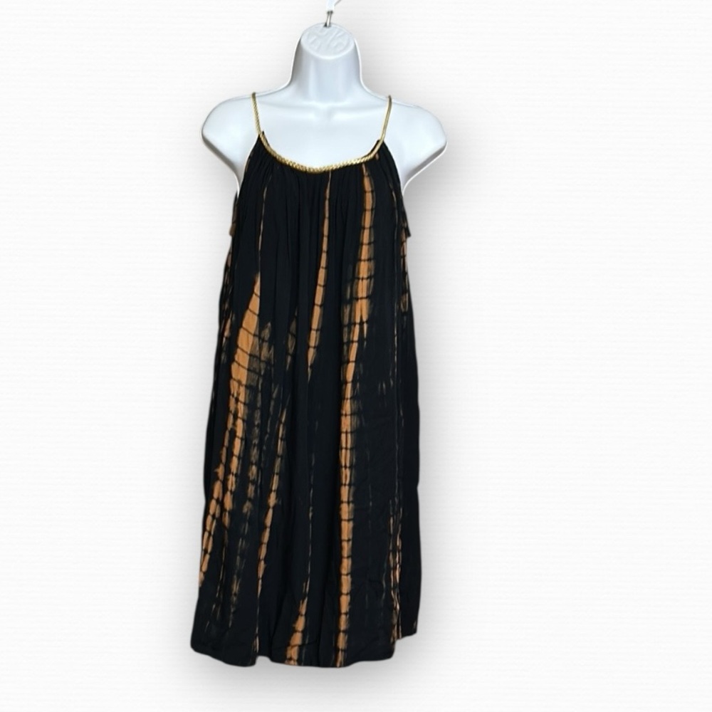 India Gold Braided Strappy Black Brown Tie Dye Flowy Sundress Dress Size M